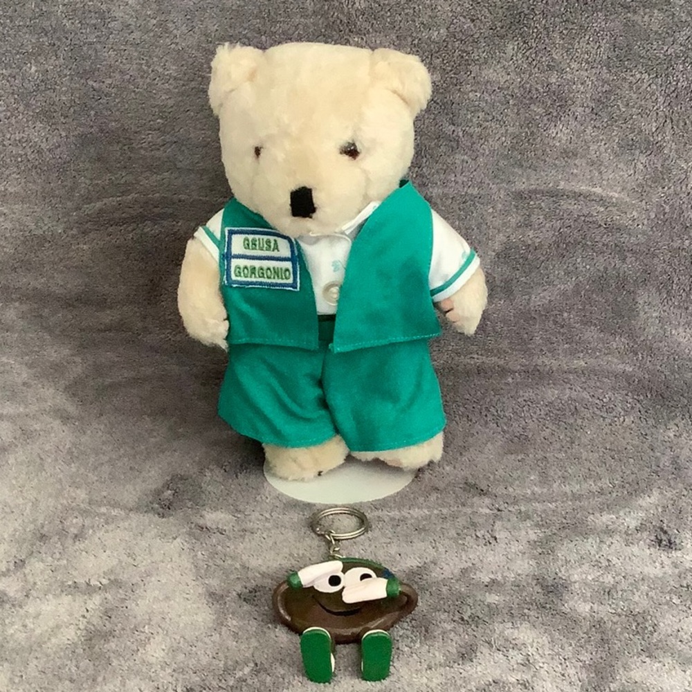 Vintage 1995 Girl Scout Teddy Bear Signed and Thin Mint Keychain